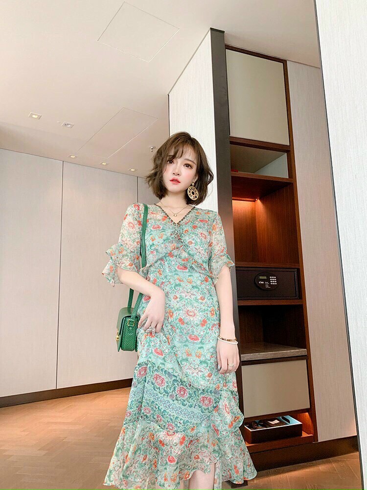 Đầm Body Hoa Nến Xanh - HN1007